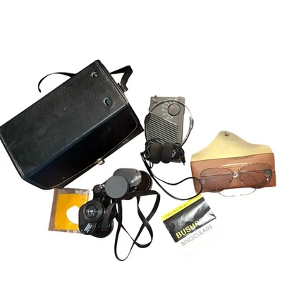 BUSHNELL SPORT PACK BINOCULARS, RADIO, HEADPHONES, GLASSES, CASE - Image 1 of 4