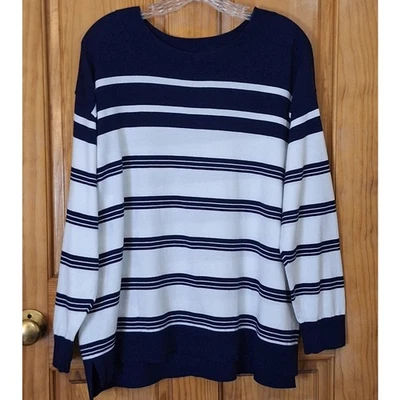 Suéter Lands' End Para Mujer 1X Azul Marino Blanco Rayas Clásico Costero Náutico Playa Foto 1 de 4
