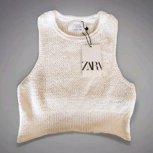 ZARA White Knit Crop Top Sleeveless Vest - Size: 11-12 (152cm) NWT - Picture 1 of 2