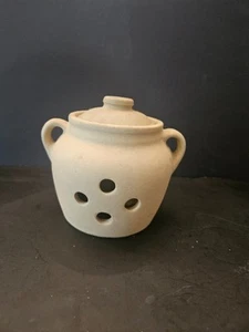 Antiker Deckel Topf Knoblauch Glas Halter Monmouth Keramik USA Steinzeug Ahornblatt - Bild 1 von 7