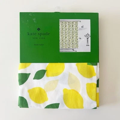 Cortina de chuveiro de tecido KATE SPADE: branco com amarelo + verde - LEMON TOSS - Imagem 1 de 4