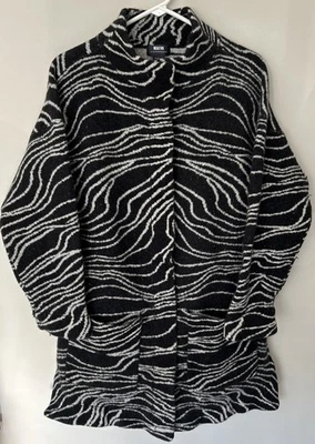Abrigo Mujer Anthropologie Maeve Eunice Botón Estampado Cebra XL Blanco Negro Lana de Cordero Foto 1 de 4
