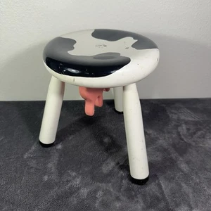 1984 Vermont Sled Co Wood Holstein Cow Stool Chair Pink Udders 12" H Signed - Picture 1 of 12
