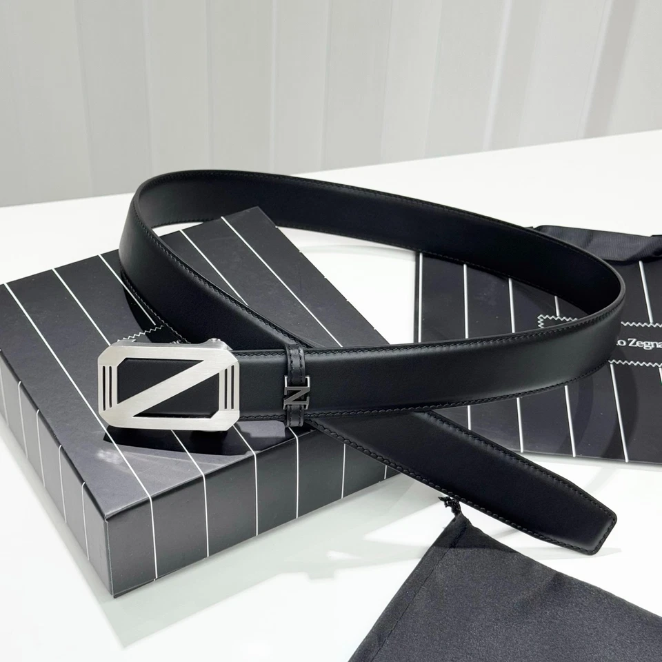 Cinturón de cuero con hebilla Ermenegildo Zegna Z 3,5 cm estilo de lujo NUEVO Foto 1 de 4