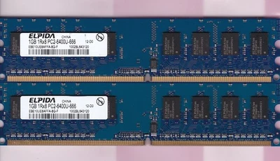 2GB 2x1GB PC2 6400 DDR2-800 ELPIDA BLUE EBE10UE8AFFA-8G-F Desktop Ram Memory Kit - Image 1 of 3