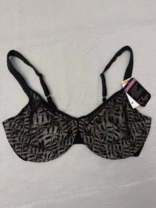 Olga Lace Sheer Leaves Underwire Minimizer Bra Black 42DD NWT - Picture 1 of 3
