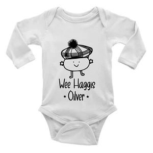 Personalisierter Wee Haggis Langarm Baby Grow Weste Body Jungen Mädchen