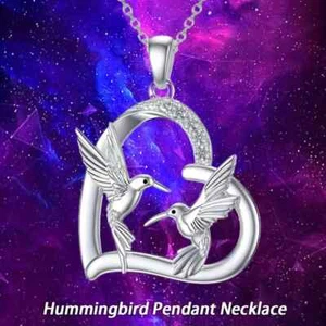 Exquisite Flying Hummingbirds Heart-shaped Micro-paved Zircon Family Necklace - Picture 1 of 3