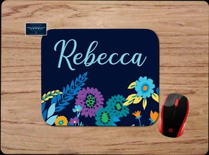 SPRING FLOWERS BLUE PC MOUSE PAD DESK MAT PERSONALIZED YOUR NAME OFFICE GIFT - Picture 1 of 1