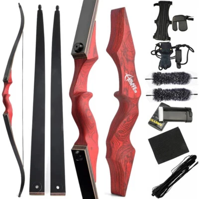 60" Recurve Bow Takedown Wooden Riser 20-60lb Limbs Bamboo American Archery Hunt - Image 1 of 4