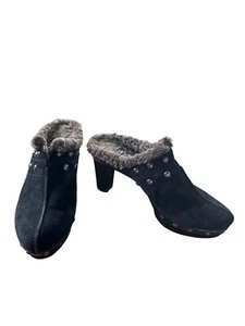 Stuart Weitzman Womens Black Suede Shearling-Studded Mule Size 6M SKU 8628 - Picture 1 of 15