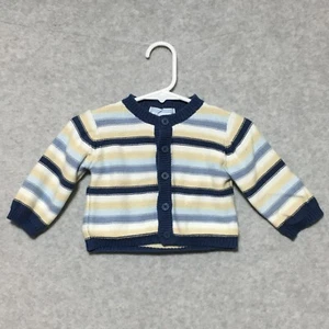 Janie and Jack Baby Boy Sweater 3-6M Striped Cardigan Blue Tan White - Picture 1 of 5