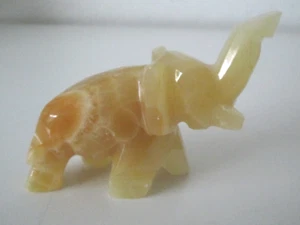 Elephant Figurine Hand Carved Onyx Stone Trunk Up for Good Luck 4" x 3" Vtg AZS - Picture 1 of 5