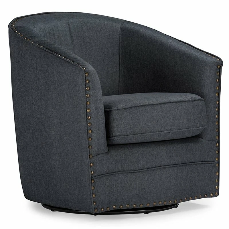 Baxton Studio Porter Modern and Contemporary Classic Retro Grey Fabric Upholstered Swivel Tub Chair