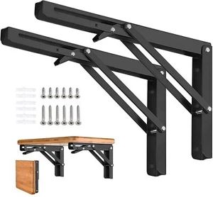 Folding Shelf Brackets - 16 Inch 2 Pcs Heavy Duty 16 Inch- 2 Packs, Black - Picture 1 of 7