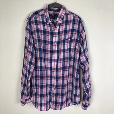 CREMIEUX Collection 38 100% Linen Mens Long Sleeve Pink Blue Plaid Shirt Size M - Image 1 of 4