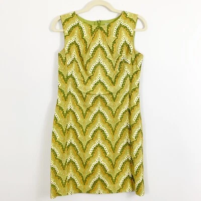 Beth Bowley Green Chevron Sheath Dress Sz 6 Cotton Sleeveless Summer Structured - Image 1 of 4