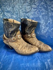 Vintage 70s Python Snakeskin Leather Ankle Boots Harness Biker Concho Outlaw Vtg