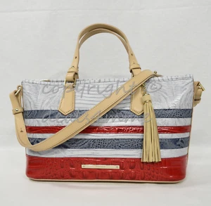 Brahmin Mini Asher Leather Satchel/Shoulder Bag in Bluestone Habanera TriTexture - Picture 1 of 12