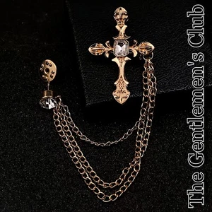 2.2K+ Sold THE GENTLEMEN'S CLUB, VINTAGE RHINESTONE CROSS PIN FOR MENS SUIT - Picture 1 of 4