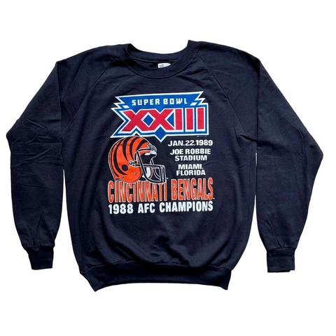 Vintage Super Bowl XX11 1989 Cincinnati Bengals Black Sweatshirt Women L Men S Cover