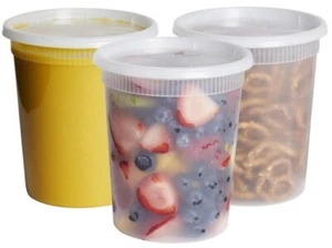 Extra Heavy Duty 240 Pack 32 oz Deli Food/Soup Plastic Containers w/ Lids 1 case - Picture 1 of 5