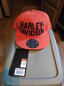Harley-Davidson Motorrad Mütze Flat Bill Herren Fitted Gr. 3XL 7 3/4 Orange Schwarz - Bild 1 von 6