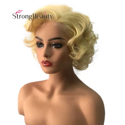 Peluca corta rizada cosplay StrongBeauty años 20 rubia sintética encaje frontal pelucas Foto 1 de 3