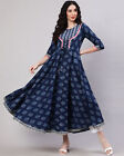 Indian Women Blue Floral Cotton Anarkali Flared Kurta Kurti New Dress Top Tunic