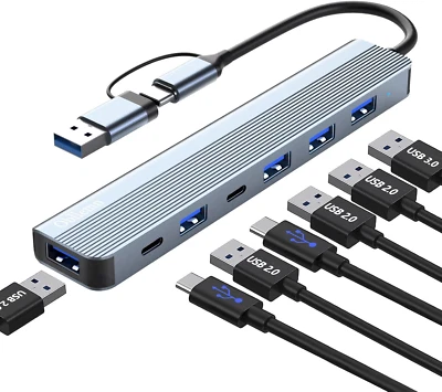 Hub USB C 3.0, Adattatore Multiporta Hub USB 3.0 7 in 1 Con USB 3.0, USB 2.0, Sp - Immagine 1 di 4