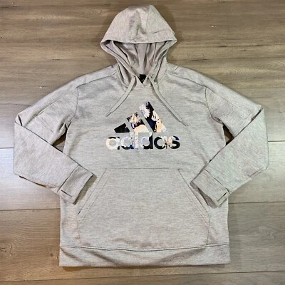 Adidas Floral Logo Hoodie Sweatshirt Gray Women’s Large Mesh Lining Badge Sport - Image 1 of 4