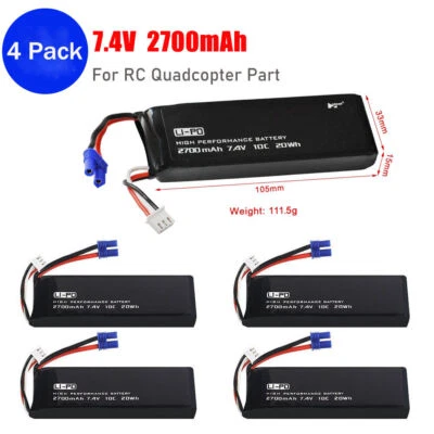 4Pcs RC Drone Lipo Battery 7.4V 2700mAh For Hubsan 10C H501S-14 H501C H501S Pro - Image 1 of 4