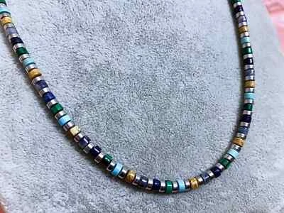 Collana Girocollo Uomo Pietra Naturale Turchese Malachite rondelle 4mm - Immagine 1 di 4