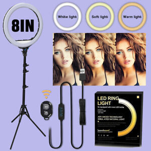 8" LED Ring Lights Kit with Stand Dimmable 6000K For Makeup Phone Camera Youtube