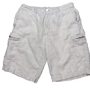 Caribbean 100% Linen Cargo Shorts Men's 36" Measures 34" Tan/Beige - Picture 1 of 4