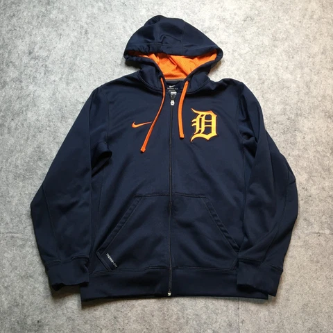 Nike Detroit Tigers Therma Fit Hoodie Mens Small S Blue Full Zip MLB Baseball Cover