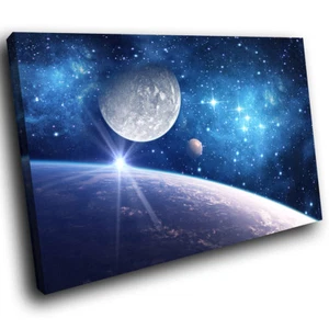 SC649 blaue Weltraumplaneten Mond Landschaft Leinwand Wandkunst große Bilddrucke - Bild 1 von 6