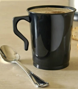 40 8 oz Disposable Plastic Coffee Cups Teacup Black Coffee Mugs Unbreakable - Picture 1 of 1