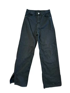 H&M Wide Leg High Waist Jeans Girl's Size 18 Studded Black Gem Denim Women’s 00 - Picture 1 of 8