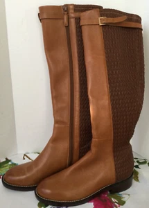 COLE HAAN SIMONA CAMEL TAN LEATHER WOVEN NEOPRENE ZIPPER KNEE HIGH BOOTS 5.5 B - Picture 1 of 10