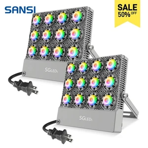 SANSI LED Flood Lights W/Remote 70W RGB Mutilcolor Halloween Outdoo Party 2 pcs - Picture 1 of 6