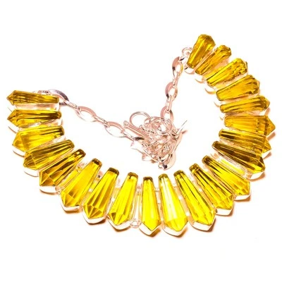 Lemon Topaz Pencil Shape Gemstone Necklace Handmade Anniversary Gift Jewelry 18" - Image 1 of 4