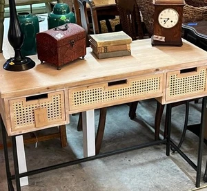 Rustic Console Table with 3 Drawers Farmhouse Country Style, Natural Finish - Picture 1 of 3