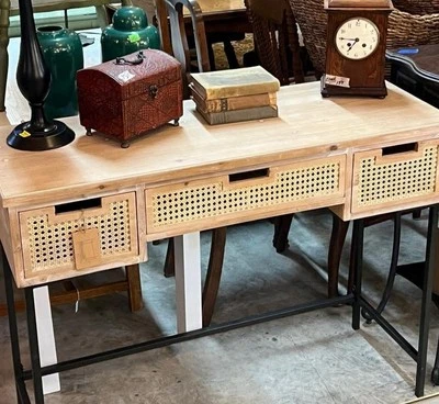 Rustic Console Table with 3 Drawers Farmhouse Country Style, Natural Finish - Image 1 of 3