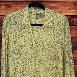 New Directions Weekend XL Yellow Giraffe Print Roll-Tab Sleeve Button-Up Blouse - Picture 1 of 8