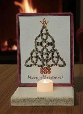 Handcrafted Wooden Celtic Tree Tea Light Block Shelf Sitter Ron Edelheiser - Image 1 of 4