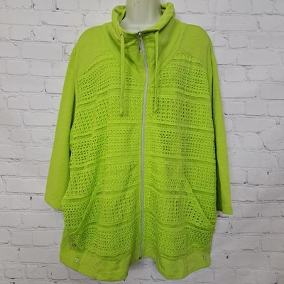 Chaqueta Onque informal para mujer verde crochet tejido frontal 95 % algodón talla 3X Foto 1 de 4