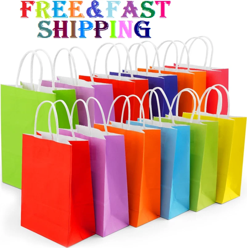 Yasashii Small Gift Bags with Handles, 24Pcs-8 Colors Kraft Brown Paper Party Fa