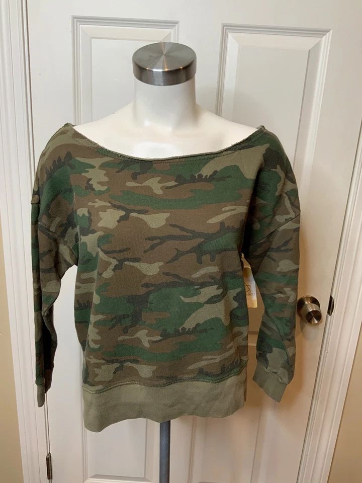 Deni & Supply 绿色迷彩露肩带纽扣“Boyfriend”风格,尺寸 S — 第 1/4 张图片