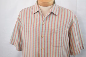 Camisa TOMMY BAHAMA Grande Para Hombre S/S 100% Seda Estilo Hawaiano Multi Rayas - Imagen 1 de 8